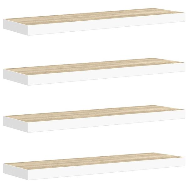 vidaXL Wandschappen zwevend 4 st 90x23,5x3,8 cm MDF eikenkleurig wit