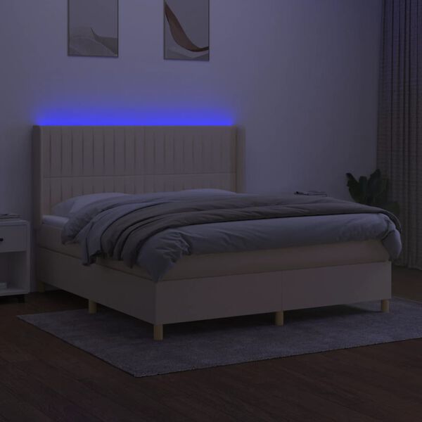vidaXL Boxspring met matras en LED stof cr&egrave;mekleurig 180x200 cm