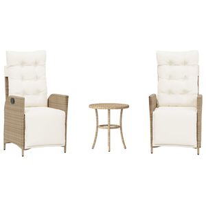 vidaXL 3-delige Bistroset met kussens poly rattan beige