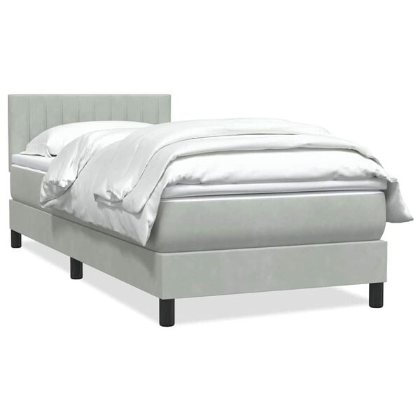 vidaXL Boxspring met matras fluweel lichtgrijs 80x210 cm