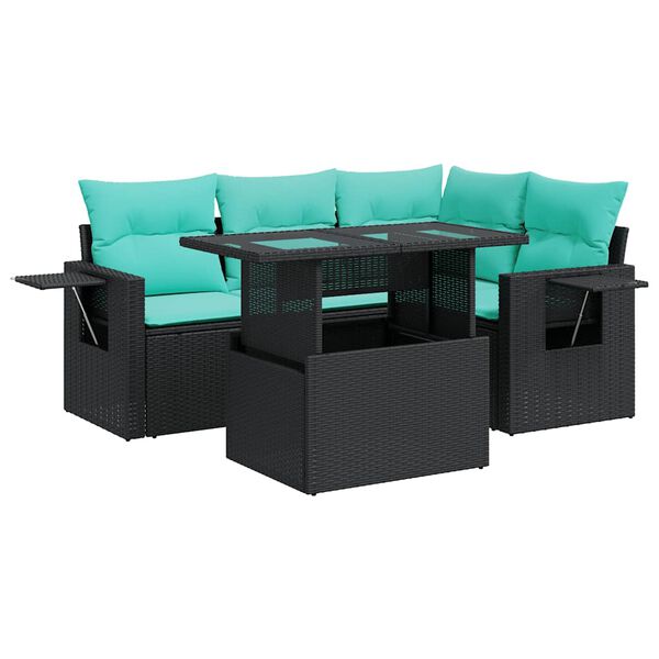 vidaXL 5-delige Loungeset met kussens poly rattan acacia zwart