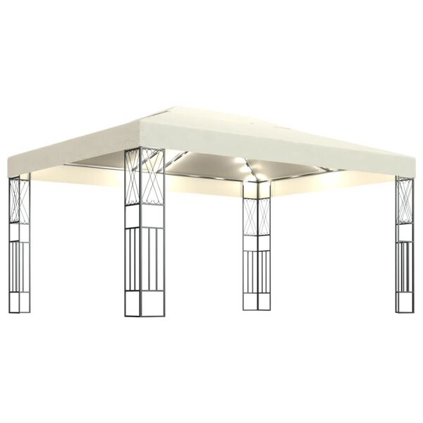 vidaXL Prieel met LED-lichtslinger 3x4 m stof cr&egrave;mekleurig
