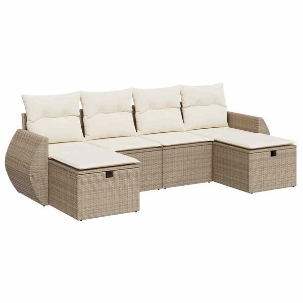 vidaXL 6-delige Loungeset met kussens poly rattan beige