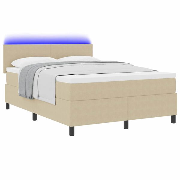 vidaXL LED Box Spring Bed Lichtgrijs en wit. 160 x 200 cm Katoen Stof