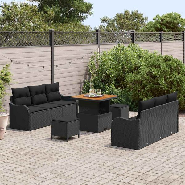 vidaXL Tuinbankenset met kussen 9 pcs Zwart poly rattan