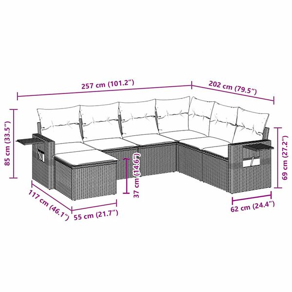 vidaXL 7-delige Loungeset met kussens poly rattan zwart