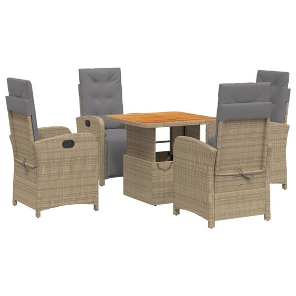 vidaXL 5-delige Tuinset met kussens poly rattan beige
