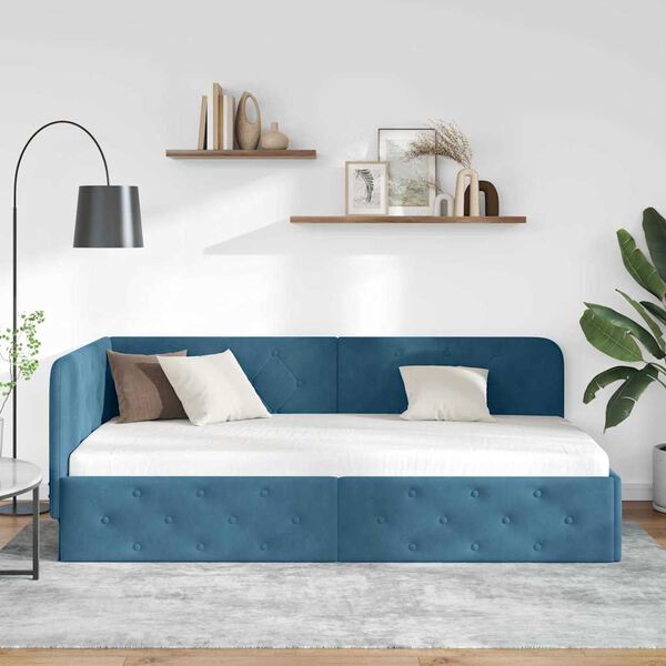 vidaXL Hoekbedframe met hoofdeinde Blauw 100 x 200 cm Fluweel