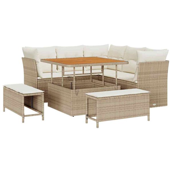 vidaXL Tuin Sofa Set met kussen met opslag 8 pcs beige en cr&egrave;mekleurig