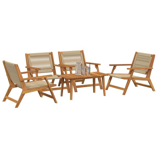 vidaXL Tuinstoelen met Tafel 5 pcs Beige Massief acaciahout