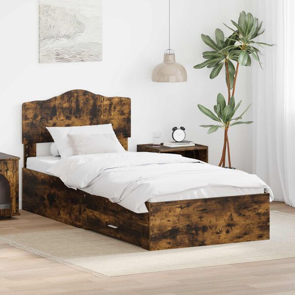 vidaXL Bedframe met hoofdeinde Gerookt eiken 90 x 190 cm Bewerkt hout