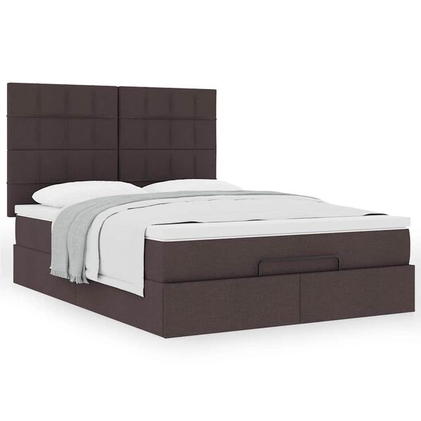vidaXL Ottoman bed met matras 140x200cm stof donkerbruin