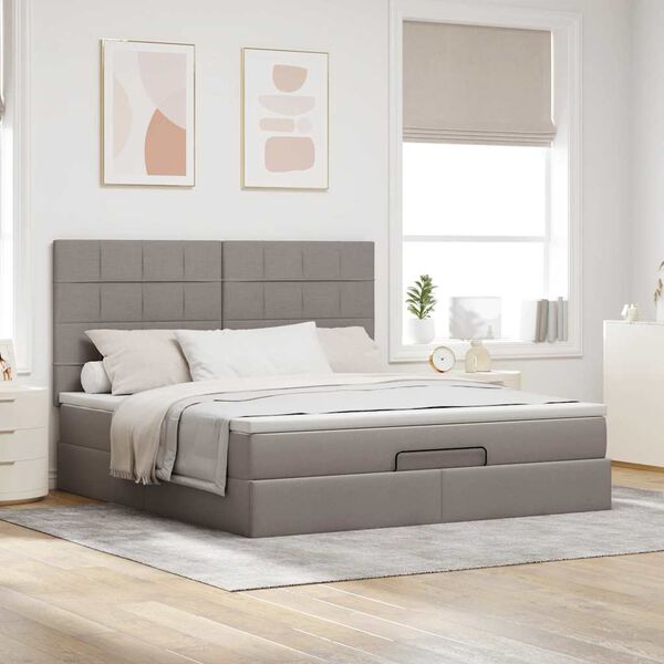 vidaXL Ottoman bed met matras en LED's 180x200cm stof taupe