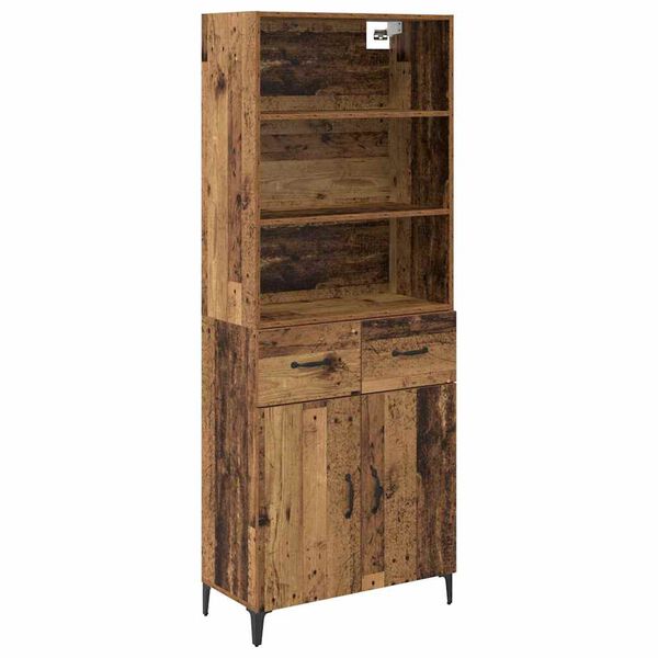 vidaXL Hoge kast met lade Oud Hout 69,5 x 34 x 180 cm Bewerkt hout