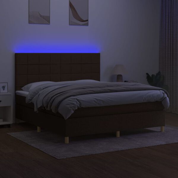 vidaXL Boxspring met matras en LED stof donkerbruin 160x200 cm