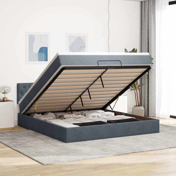 vidaXL Ottoman bed met matras 180x200cm fluweel donkergrijs