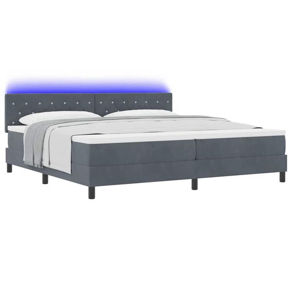 vidaXL LED Box Spring Bed met matras Donkergrijs 200 x 200 cm Fluweel