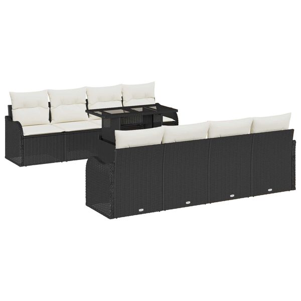 vidaXL Tuin Sofa Set met kussen met opslag 9 pcs Zwart Poly Rattan