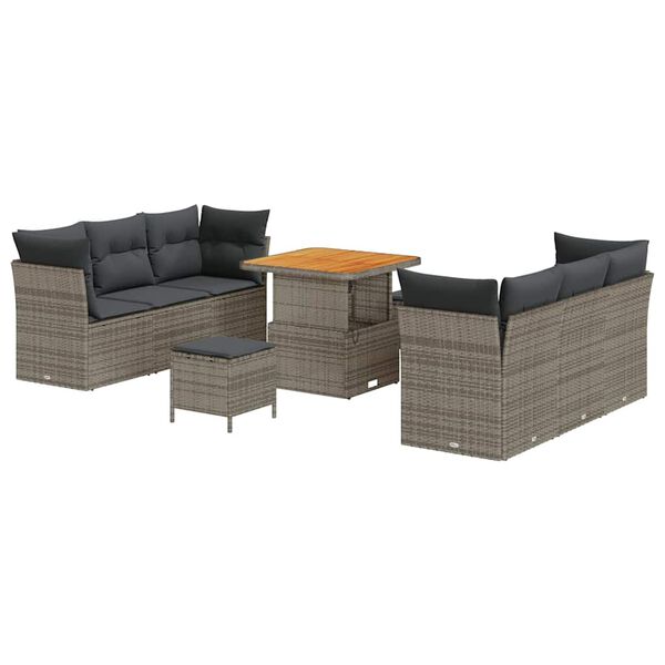 vidaXL Tuin Sofa Set met kussen 9 pcs Grijs poly rattan