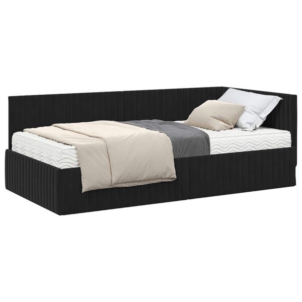 vidaXL Hoekbedframe met Matras met hoofdeinde 2 pcs Zwart Fluweel