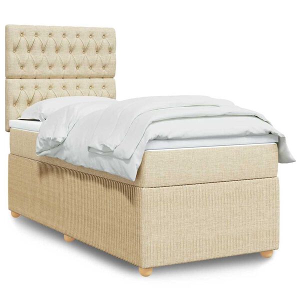 vidaXL Boxspring met matras stof cr&egrave;mekleurig 90x190 cm