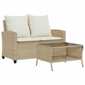 vidaXL Tuinbank 2-zits met kussens & tafel poly rattan beige