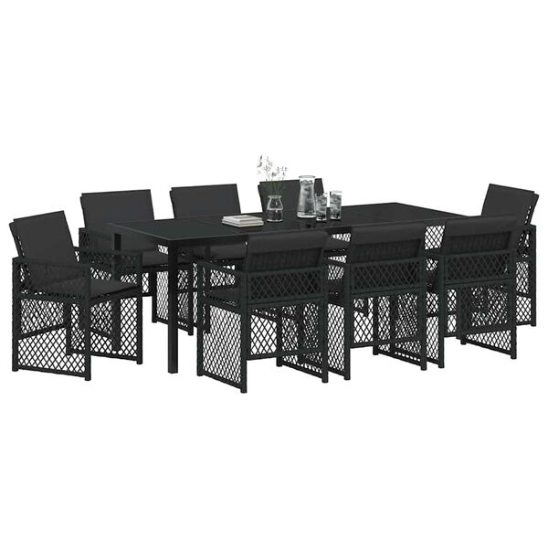 vidaXL Tuin eettafelset 9 pcs Zwart poly rattan