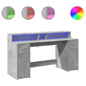 vidaXL Bureau met LED-verlichting 160x55x91 cm bewerkt hout betongrijs