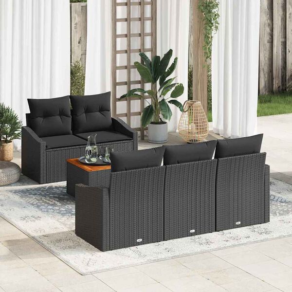 vidaXL Tuinbankenset met opslag 6 pcs Zwart poly rattan