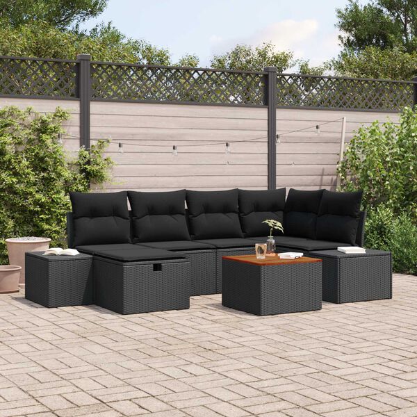vidaXL Tuin Sofa Set met kussen met opslag 7 pcs Zwart Poly riet