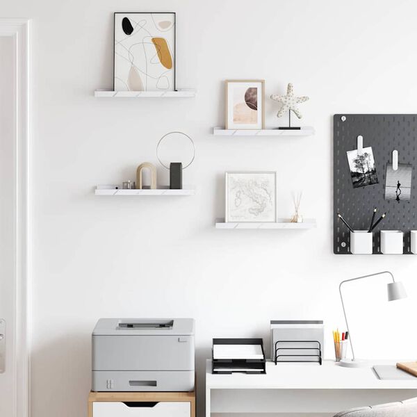 vidaXL Wandplank met plank 4 pcs Wit Marmer 40 x 9 x 3 cm Bewerkt hout