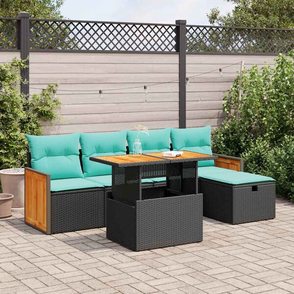 vidaXL 6-delige Loungeset met kussens poly rattan acacia zwart