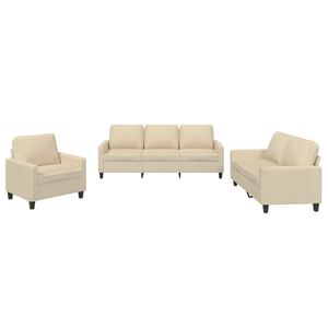 vidaXL 3-delige Loungeset met kussens stof cr&egrave;mekleurig
