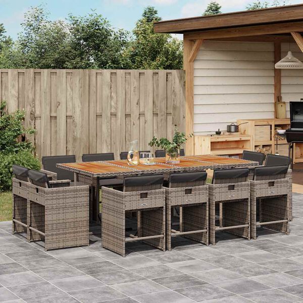 vidaXL 13-delige Tuinset met kussens poly rattan grijs