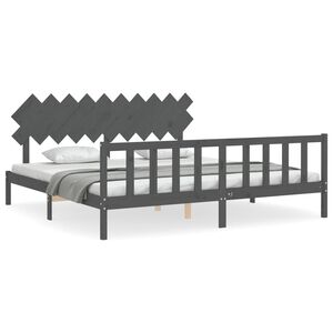vidaXL Bedframe met hoofdbord massief hout grijs 200x200 cm