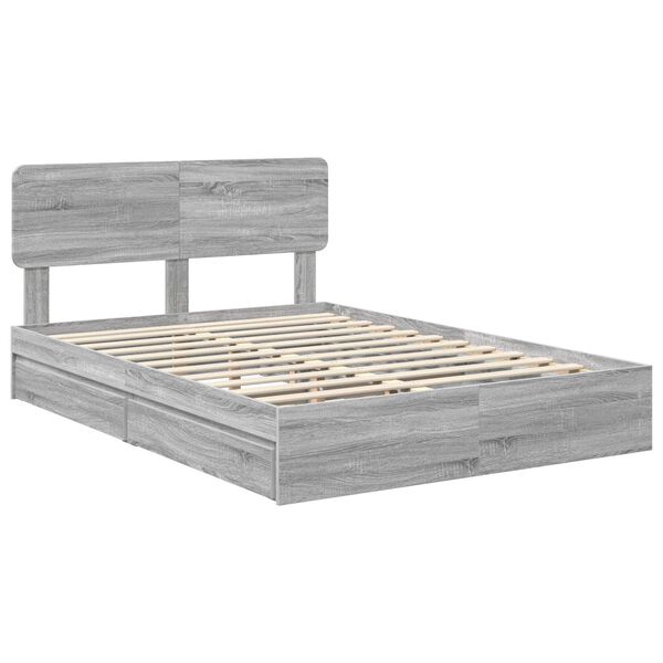 vidaXL Opslag bed met lade Grijs Sonoma 150 x 200 cm Bewerkt hout