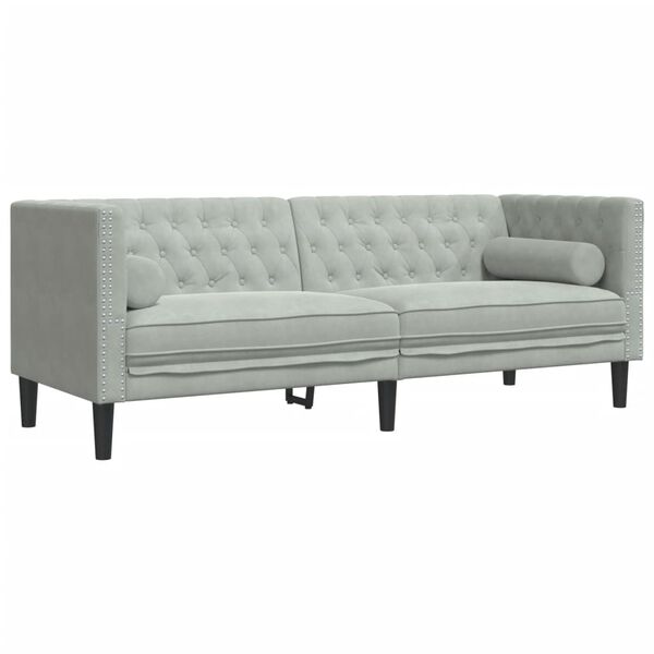 vidaXL 2-delige Loungeset Chesterfield met bolsters fluweel lichtgrijs