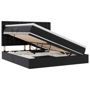 vidaXL Opbergbed met LED met matras Zwart 180 x 200 cm Nep Leer