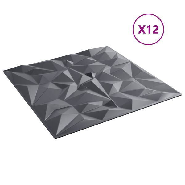 vidaXL Wandpanelen 12 pcs Amethist Grijs 50 x 50 cm XPS Schuim