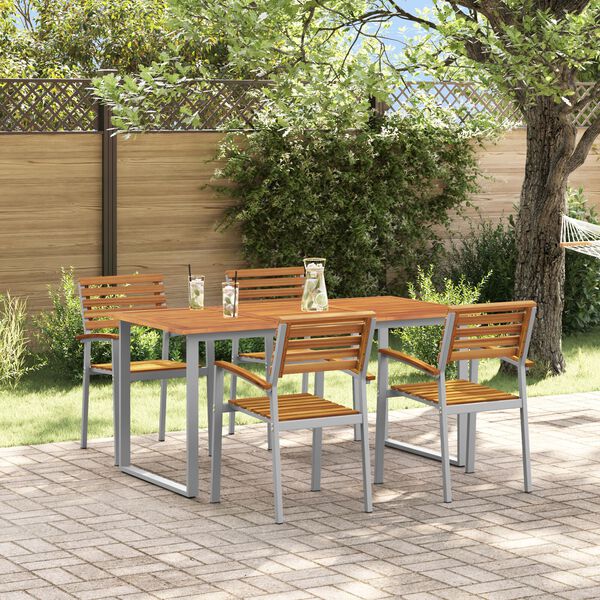 vidaXL Tuin Eetset 5 pcs Grijs en bruin Massief acaciahout