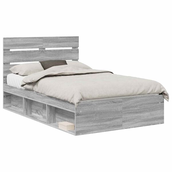 vidaXL Bedframe Grijs Sonoma 135 x 190 cm Massief grenenhout