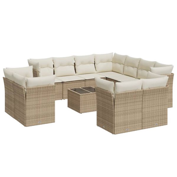 vidaXL 12-delige Loungeset met kussens poly rattan beige