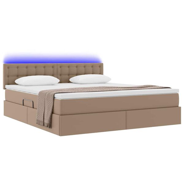 vidaXL Opbergbed met LED met matras Cappuccino 180 x 200 cm Nep Leer