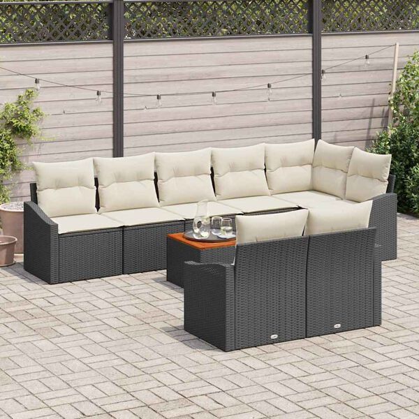 vidaXL Tuinbankenset met kussen 9 pcs Zwart poly rattan