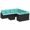 vidaXL Bankstel 9 st 3-Aantal zitplaatsen Zwart en Turquoise