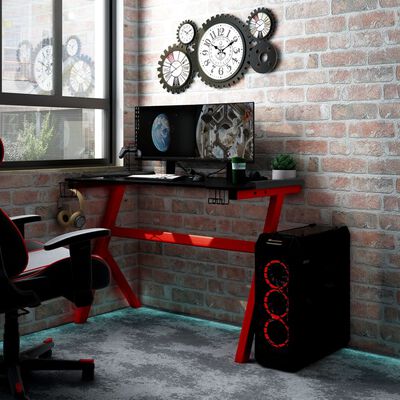 vidaXL Gamingbureau met Y-vormige poten LED 110x60x75 cm zwart en rood