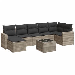 vidaXL 8-delige Loungeset met kussens poly rattan lichtgrijs