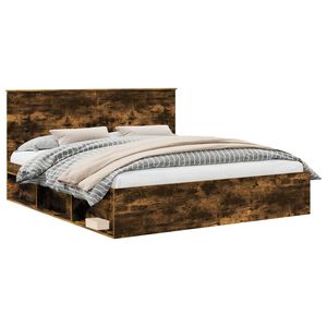 vidaXL Bedframe Gerookt eiken 180 x 200 cm Massief grenenhout
