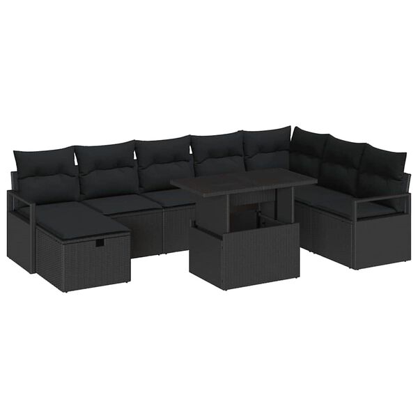 vidaXL Tuin Sofa Set met kussen met opslag 9 pcs Zwart Poly riet