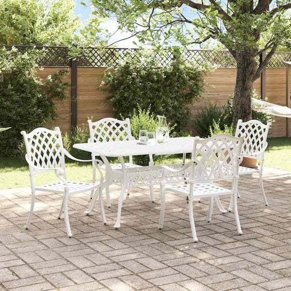 vidaXL Tuin eettafelset 5 pcs Wit Aluminium